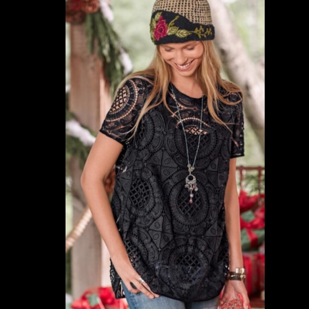 SUNDANCE: Black Crochet Top with cami